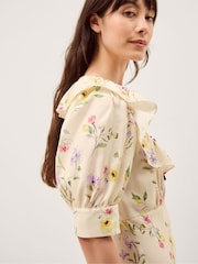 Monsoon Cream Sienna Frill Neck Floral Print Midi Dress - Image 4 of 5