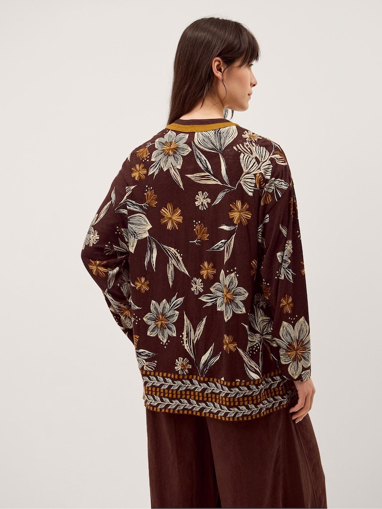Monsoon Brown Esther Floral Linen Blend Jacket - Image 2 of 4
