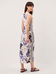 Monsoon Blue Nicolette Floral Linen Blend Midi Dress - Image 4 of 5