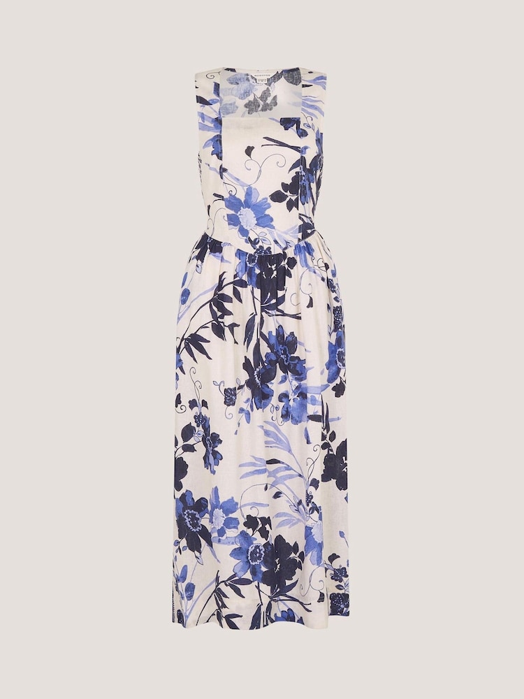 Monsoon Blue Nicolette Floral Linen Blend Midi Dress - Image 6 of 6 Monsoon Blue Nicolette Floral Linen Blend Midi Dress - Image 6 of 6