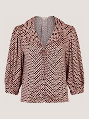 Monsoon Pink Netta Tie Front Floral Print Cropped Sleeve Blouse - Image 6 of 6