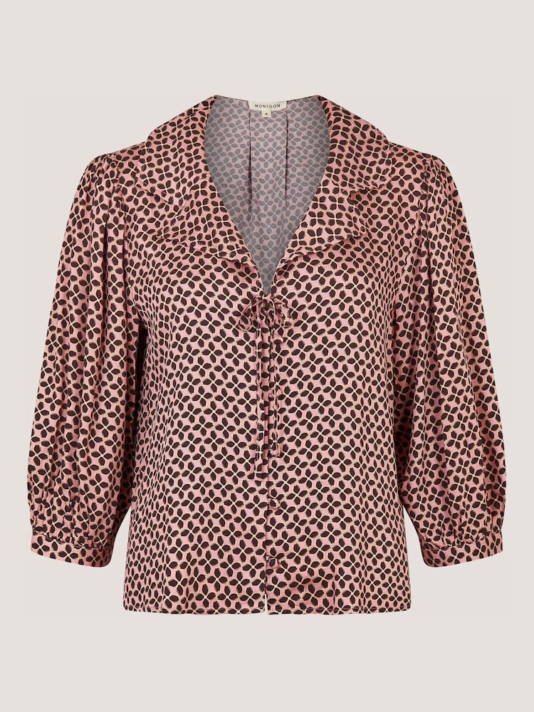 Monsoon Pink Netta Tie Front Floral Print Cropped Sleeve Blouse - Image 6 of 6 Monsoon Pink Netta Tie Front Floral Print Cropped Sleeve Blouse - Image 6 of 6