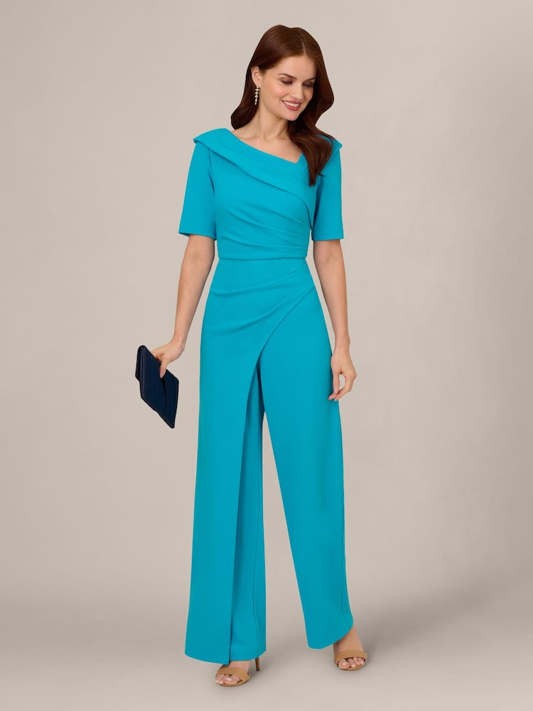 Adrianna Papell Blue Knit Crepe Jumpsuit - Image 1 of 5