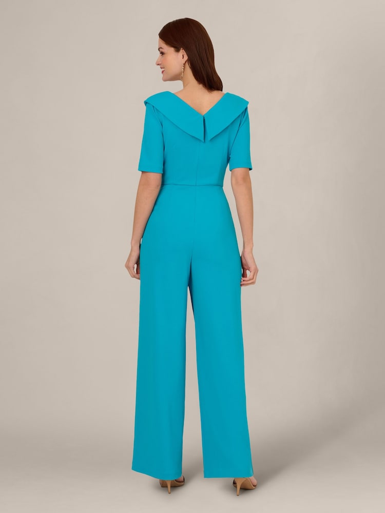 Adrianna Papell Blue Knit Crepe Jumpsuit - Image 2 of 5