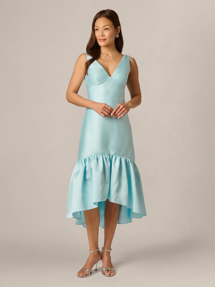 Adrianna Papell Blue Tie Mikado Dress - Image 1 of 6 Adrianna Papell Blue Tie Mikado Dress - Image 1 of 6