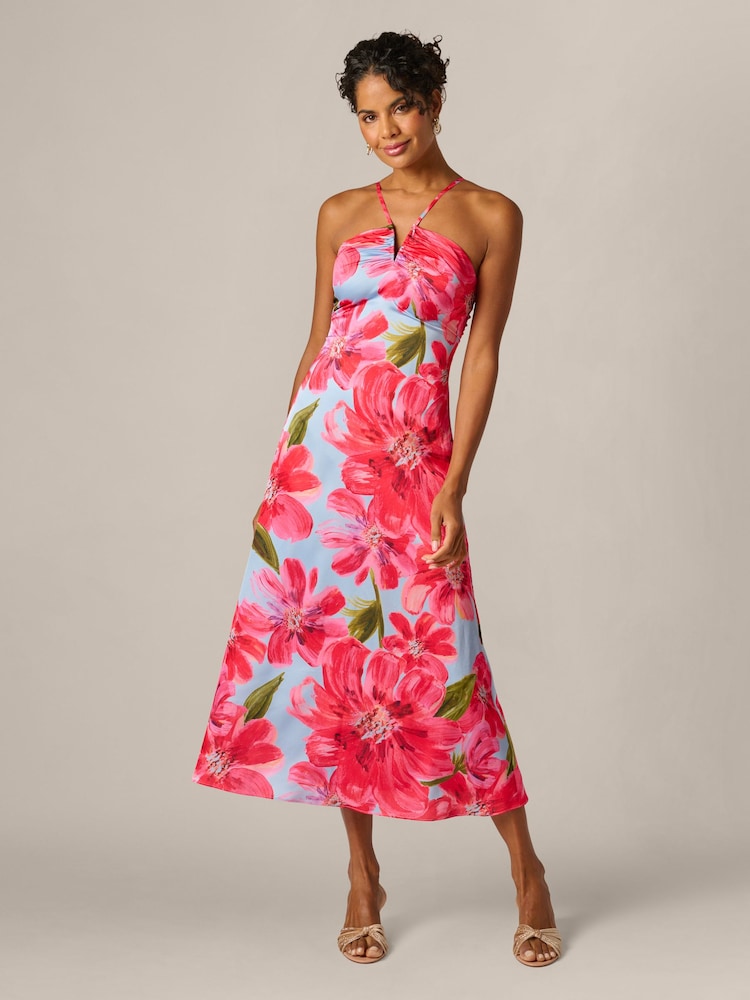 فستان كريب مورّد بطول الكاحل من Adrianna Papell - Image 1 of 6 فستان كريب مورّد بطول الكاحل من Adrianna Papell - Image 1 of 6