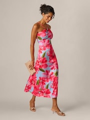 فستان كريب مورّد بطول الكاحل من Adrianna Papell - Image 3 of 6