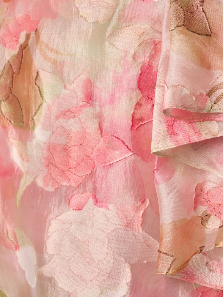 organza dress online PRINTED ORGANZA LAYERED HIGH LOW GOWN WITH EMBROIDERED BUTTERFLY, 8-9Y