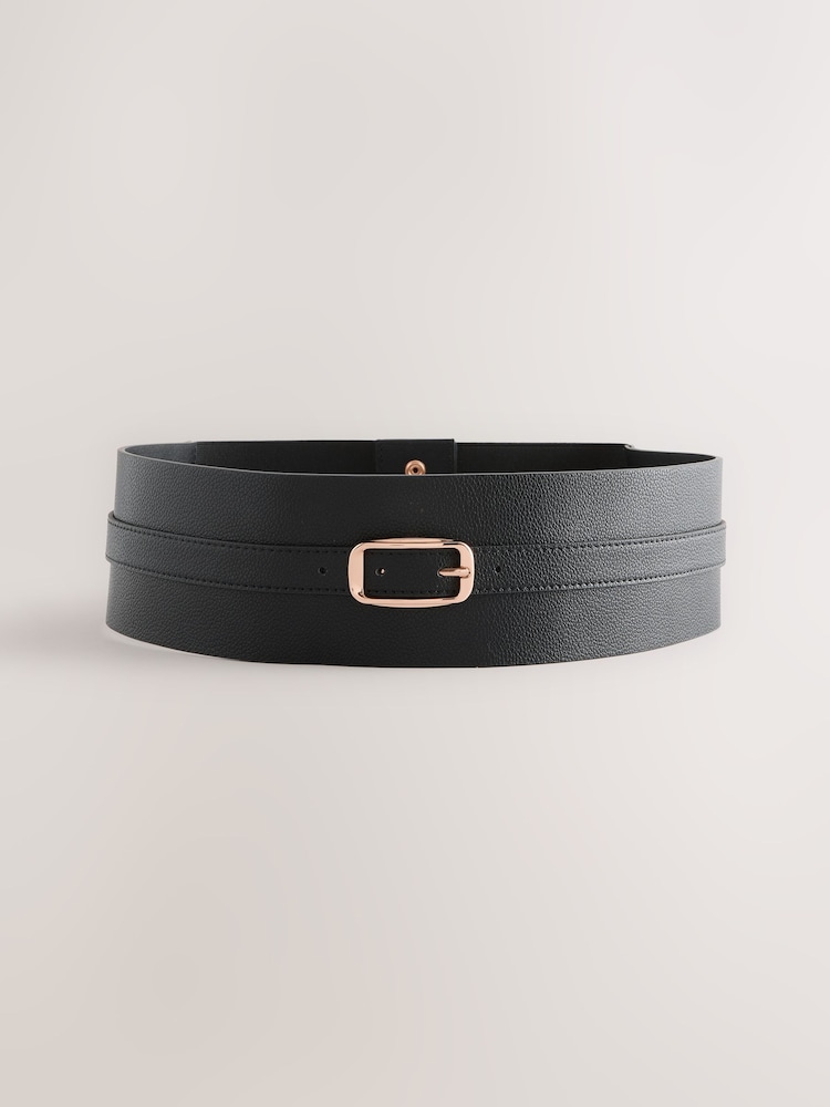 Black Wide Covered Buckle Corset Belt - Image 1 of 3