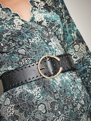 Black Plait Detail Wide Belt - Image 1 of 6