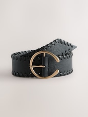 Black Plait Detail Wide Belt - Image 4 of 6