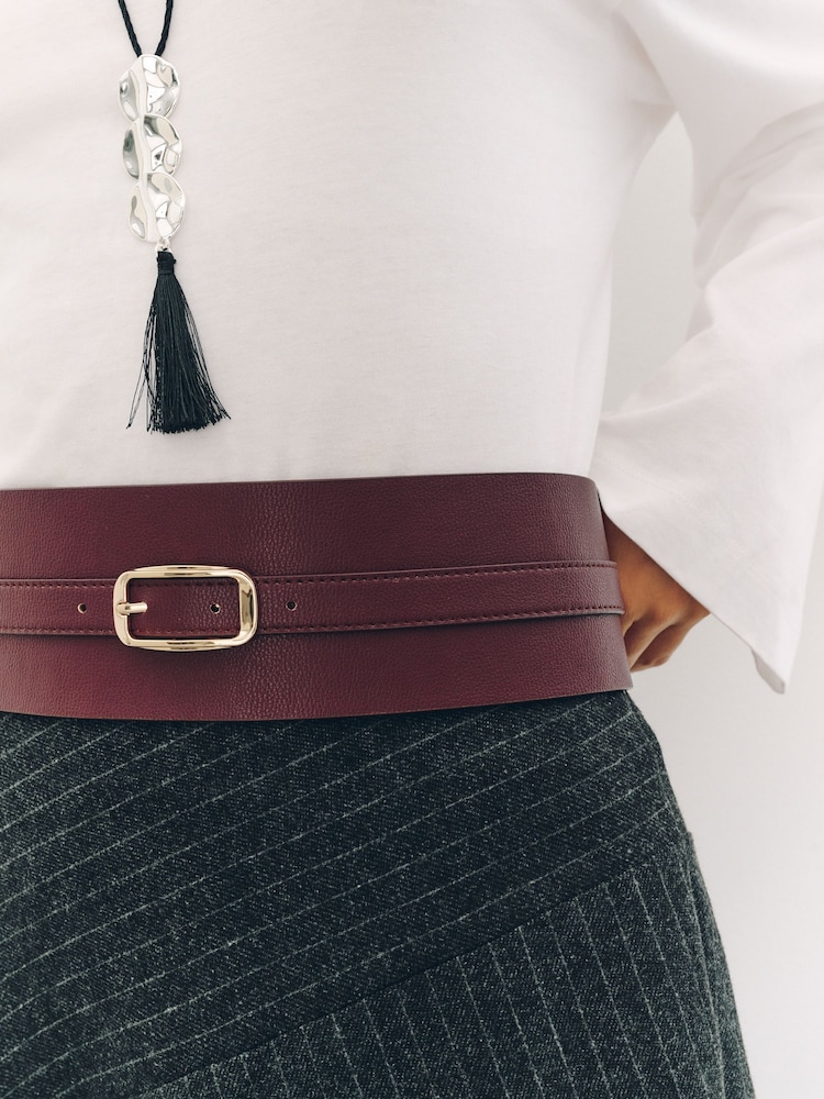 Burgundy Red Wide Covered Buckle Corset Belt - Image 2 of 6