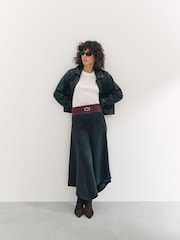 Burgundy Red Wide Covered Buckle Corset Belt - Image 3 of 6