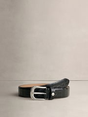 Black High Shine Croc - N.Premium Regular Made In Italy Leather Belt - Image 4 of 6