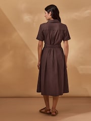 Celtic & Co. Brown Belted Safari Midi Shirt Dress - Image 2 of 9