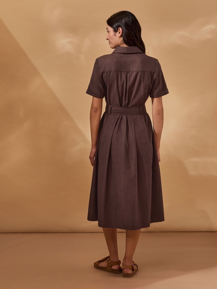Celtic & Co. Brown Belted Safari Midi Shirt Dress - Image 2 of 9