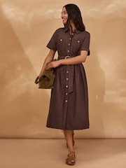Celtic & Co. Brown Belted Safari Midi Shirt Dress - Image 4 of 9