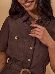 Celtic & Co. Brown Belted Safari Midi Shirt Dress - Image 5 of 9