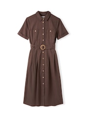 Celtic & Co. Brown Belted Safari Midi Shirt Dress - Image 6 of 9