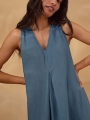 Celtic & Co. Blue Linen Blend Sleeveless V-Neck Maxi Swing Dress - Image 4 of 8
