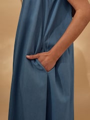 Celtic & Co. Blue Linen Blend Sleeveless V-Neck Maxi Swing Dress - Image 5 of 8