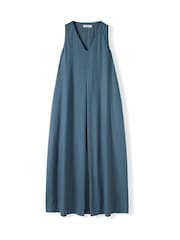 Celtic & Co. Blue Linen Blend Sleeveless V-Neck Maxi Swing Dress - Image 8 of 8