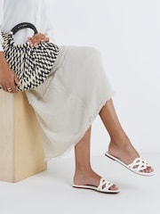 JD Williams White Wide Fit Padded Loop Mule Sandals - Image 1 of 4