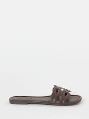 JD Williams Brown Extra Wide Fit Padded Loop Mule Sandals - Image 2 of 4