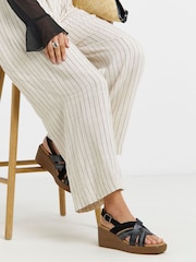 JD Williams Black Wide Fit Criss Cross Stitch Detail Wedge Sandals - Image 1 of 4