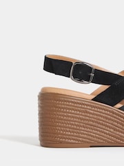 JD Williams Black Wide Fit Criss Cross Stitch Detail Wedge Sandals - Image 4 of 4