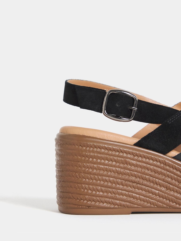 JD Williams Black Wide Fit Criss Cross Stitch Detail Wedge Sandals - Image 4 of 4