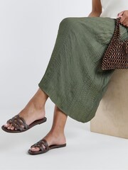 JD Williams Brown Wide Fit Padded Loop Mule Sandals - Image 1 of 4