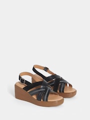 JD Williams Black Extra Wide Fit Criss Cross Stitch Detail Wedge Sandals - Image 2 of 4