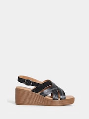JD Williams Black Extra Wide Fit Criss Cross Stitch Detail Wedge Sandals - Image 3 of 4