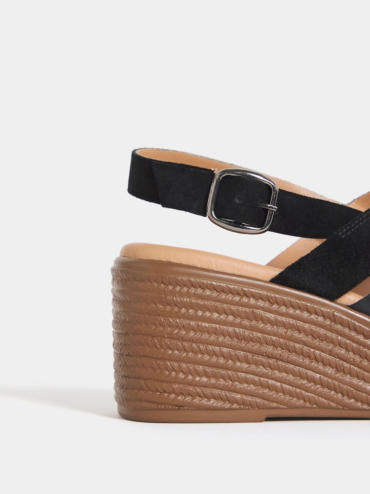 JD Williams Black Extra Wide Fit Criss Cross Stitch Detail Wedge Sandals - Image 4 of 4
