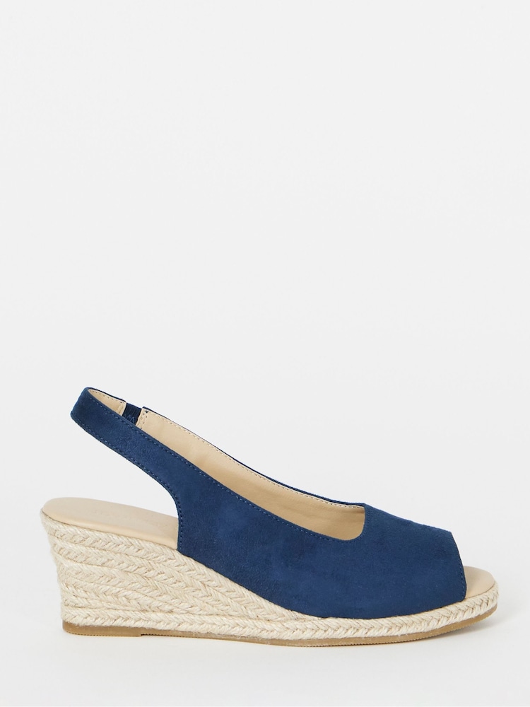 JD Williams Blue Wide Fit Peep Toe Slingback Espadrille Wedges - Image 2 of 4