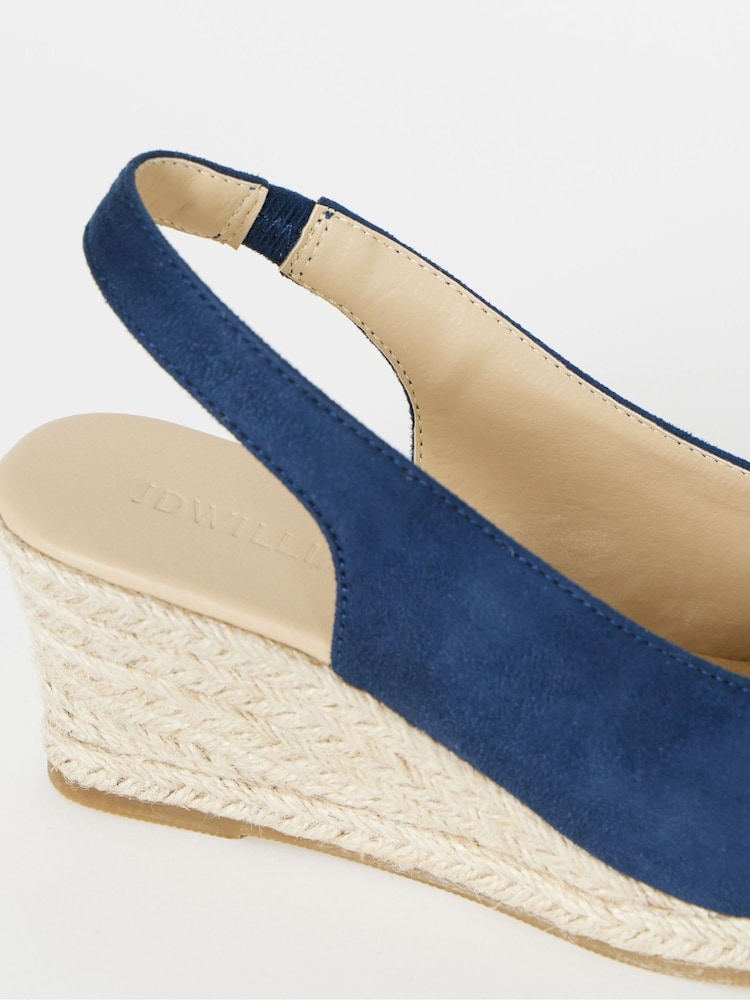 JD Williams Blue Wide Fit Peep Toe Slingback Espadrille Wedges - Image 4 of 4