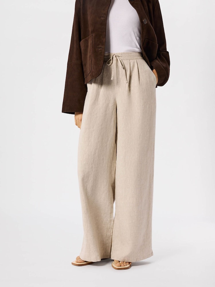 Whistles Cream Wide Leg Linen Trousers - Image 2 of 5