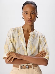 Whistles Yellow Ditsy Stem Textured Shirt - Image 1 of 5