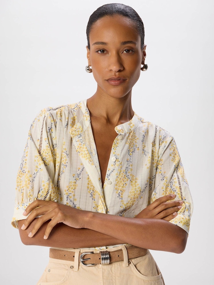 Whistles Yellow Ditsy Stem Textured Shirt - Image 1 of 5