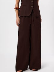 Whistles Brown Petite Wide Leg Linen Trousers - Image 2 of 5