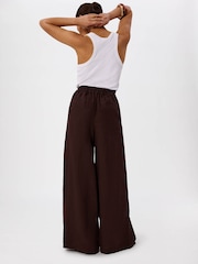 Whistles Brown Petite Wide Leg Linen Trousers - Image 4 of 5