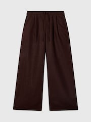 Whistles Brown Petite Wide Leg Linen Trousers - Image 5 of 5