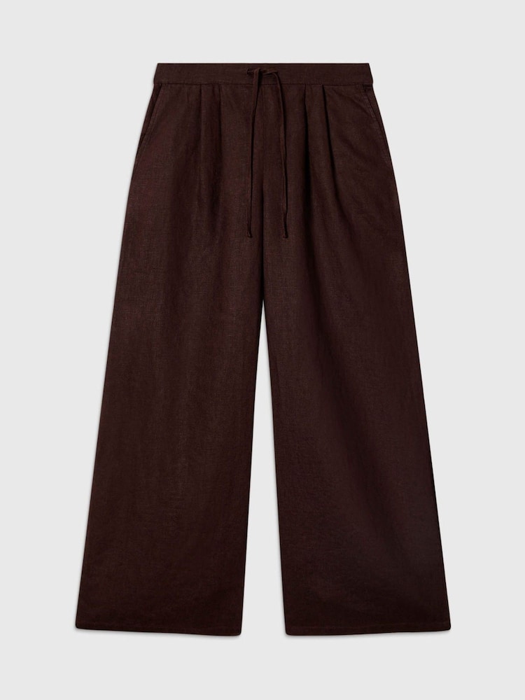 Whistles Brown Petite Wide Leg Linen Trousers - Image 5 of 5