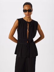 Whistles Black Tie Front Beach Top - Image 1 of 4