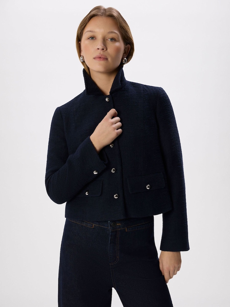 Whistles Blue Cropped Boucle Jacket - Image 1 of 6