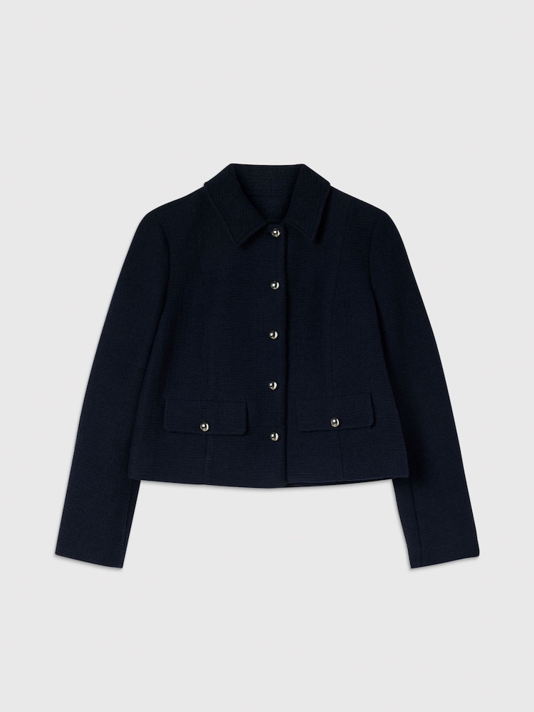 Whistles Blue Cropped Boucle Jacket - Image 6 of 6