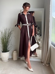 Style Cheat Contrast Daphne Belted Shirt Dress - Larawan 1 ng 4