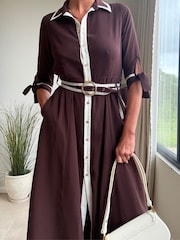 Style Cheat Contrast Daphne Belted Shirt Dress - Larawan 4 ng 4