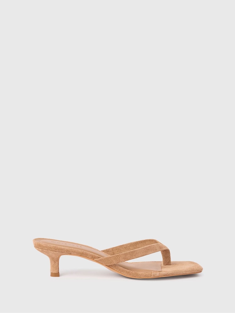 Whistles Nude Suede Toe Post Kitten Sandals - Image 2 of 3